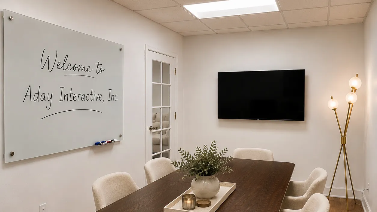 La sala de reuniones de Aday Interactive en 338 Minorca Avenue, Suite 202, Coral Gables.